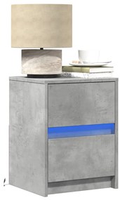 vidaXL Noptiere cu lumini LED, 2 buc., gri beton, lemn prelucrat