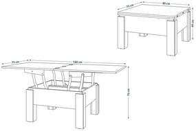 Mazzoni OSLO Stejar Artisan/Bej (Șampanie) - MĂSUȚĂ EXTENSIBILĂ CU RIDICAREA BLATULUI MĂSUȚĂ DE CAFEA