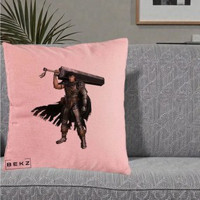 Perna Personalizata Berserk Guts Luptatorul Negru, 40x40 cm, Roz, Husa Detasabila, Perna Inclusa, BEKZ®