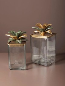 Cutie decorativa, din sticla si alama, H18cm, Palmas