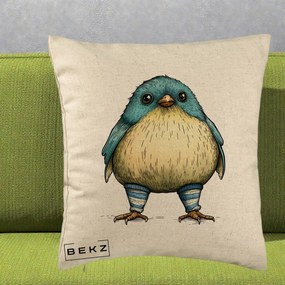 Perna Decorativa Pasare Albastra cu Sosete Albastre, 40x40 cm, Bej, Husa Detasabila, Perna Inclusa, BEKZ®