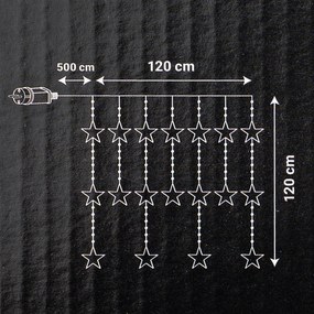 Perdea luminoasă pentru exterior Stars, 120x120cm,LED, alb rece, temporizator, 8 funcții, 120 cm