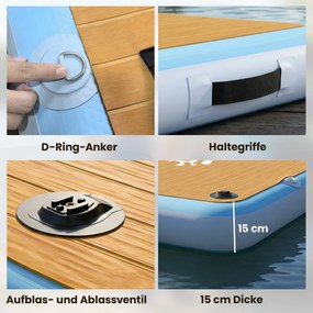 Outsunny Platformă plutitoare gonflabilă 2,4x1,8m Platformă de înot gonflabilă 4-6 persoane cu suprafață antiderapantă Scară | Aosom Romania