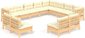 vidaXL Set mobilier grădină cu perne crem, 12 piese, lemn masiv de pin