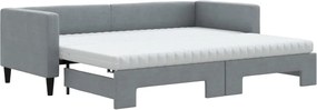 vidaXL Pat de zi cu extensie și saltele, gri deschis, 80x200 cm textil
