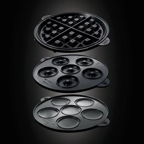 La mâna a doua: Aparat gogosi si vafe 3in1 Russell Hobbs Fiesta 24620-56, 900w, Placi antiadere, Capac cu autoblocare, Bordo/Negru
