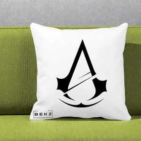 Perna Personalizata Assassin's Creed Minimalist, 40x40 cm, Alba Mata, Husa Detasabila, Perna Inclusa, BEKZ®