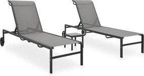 vidaXL Șezlonguri cu masă, 2 buc., textilenă și oțel