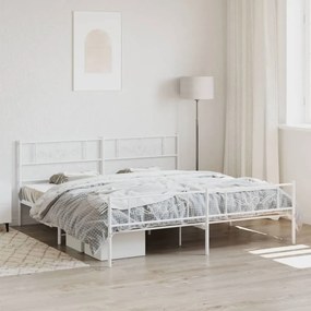 355341 vidaXL Cadru de pat metalic cu tăblie, alb, 200x200 cm