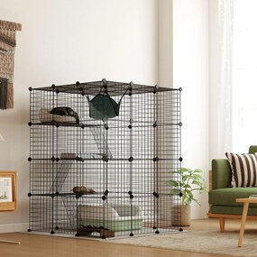 PawHut Căsuță pentru Pisici cu 4 Nivele, 3 Platforme de Sărit, Rampe, 5 Uși și Covoare Antiderapante, 105x105x140 cm, Negru | Aosom Romania