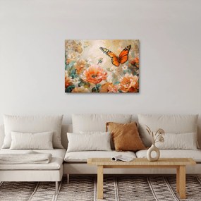 Tablou - Fluture și flori, pictură în ulei (70x50 cm)