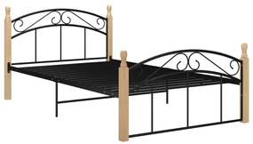 324927 vidaXL Cadru de pat, negru, 120x200 cm, metal și lemn masiv de stejar
