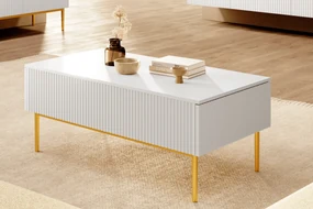 Masuta de cafea Nicole 120 cm cu sertare si picioare metalice - picioare alb mat / auriu