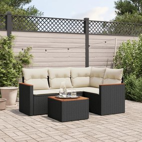 3225937 vidaXL Set mobilier de grădină cu perne, 5 piese, negru, poliratan