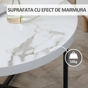 Masa de cafea rotunda , masa centrala moderna cu blat cu efect de marmura si picioare metalice Φ80 x 45 cm HOMCOM | Aosom Romania