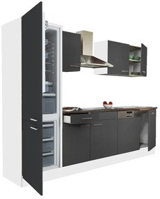 Mobilă de bucătărie Yorki 280, corp alb, față antracit satinat, frigider cu congelator jos