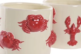 Ghiveci mediteranean crem și roșu din ceramică, „Maloka”