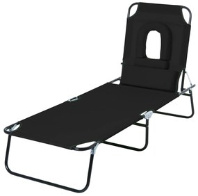 Sezlong Pliabil Outsunny cu Orificiu pentru Fata si Perne, pentru Gradina, Plaja si Camping, Negru | Aosom Romania
