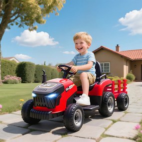 AIYAPLAY 2 în 1 Tractor Electric pentru Copii 3-8 Ani cu Remorcă Detașabilă, Telecomandă, Muzică, Lumini, Roșu | Aosom Romania