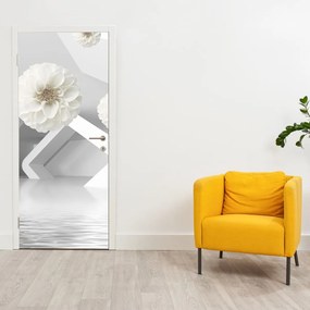 Fototapet pentru ușă - Abstract flori albe (95x205cm)