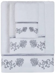 Prosop mic DIARA 30 x 50 cm Alb-broderie gri  / Grey embroidery