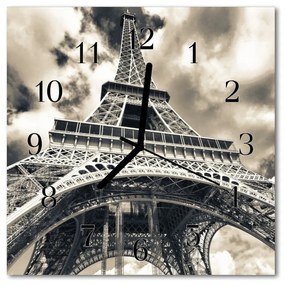 Ceas de perete din sticla pătrat Turnul Eiffel Arhitectura Gray