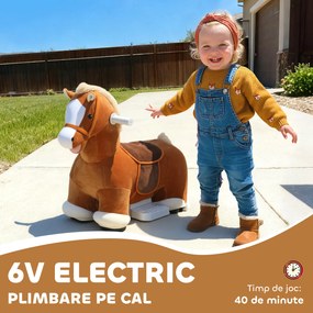 AIYAPLAY Cal Electric de Călărit, Jucărie pe Baterii cu Acoperire Lavabilă și Roți Silențioase, Maro | Aosom Romania