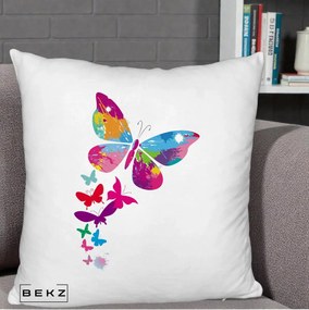 Perna Decorativa Fluturi Splash, 40x40 cm, Alb Pufos, Husa Detasabila, Perna Inclusa, BEKZ®