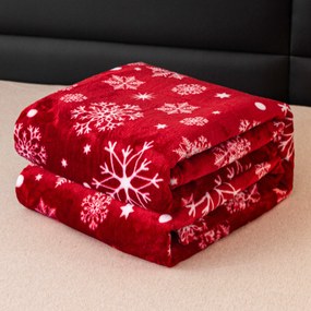 Patura Cocolino rosie de Craciun SNOWFALL Dimensiune: 200 x 220 cm