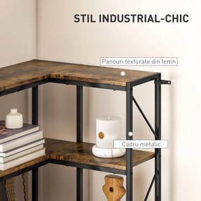 HOMCOM Bibliotecă de colț industrială cu 7 niveluri din pal melaminat și oțel, maro | Aosom Romania