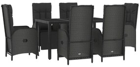 Set mobilier de grădină cu perne, 7 piese, negru/gri, poliratan