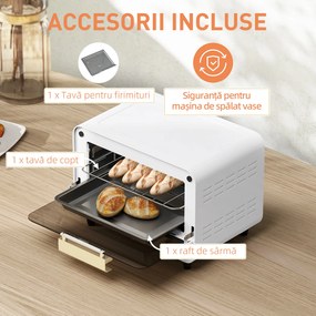 HOMCOM Cuptor Electric cu 2 Înălțimi cu Temporizator și Temperatură Reglabilă, 31,5x27,7x22,7 cm, Alb | Aosom Romania