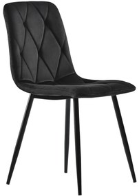 Set de 4 scaune tapițate în catifea twill pentru sala de mese cu spătar, structură din metal, 45x40x86 cm, Negru
