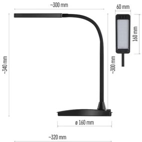 Lampă de birou LED EDDY, cu intensitate reglabilă, 6W, 230V, 3000/4500/6800K, neagră