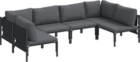 vidaXL Set de canapele pentru grădină cu pernă 6 pcs Negru Oțel