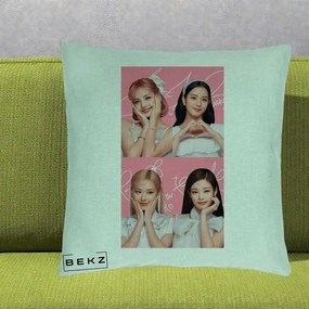 Perna Personalizata K-pop BLACKPINK Colaj Roz, 40x40 cm, Verde Menta, Husa Detasabila, Perna Inclusa, BEKZ®