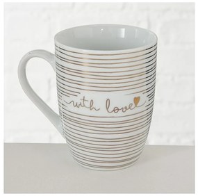 Cana cafea/ceai with love, portelan, 330 ml, alb/auriu