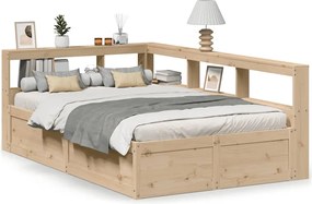vidaXL Pat cu bibliotecă fără saltea, 135x190 cm, lemn masiv de pin
