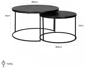 Set 2 masute de cafea rotunde din metal Bolder 60x60x60 cm negre