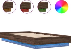 vidaXL Cadru de pat cu lumini LED, stejar maro, 75x190 cm