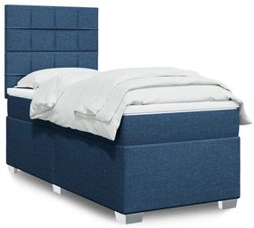 vidaXL Pat box spring cu saltea, albastru, 100x200 cm, textil
