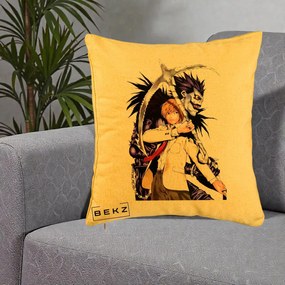 Perna Personalizata Death Note Light si Ryuk Duo, 40x40 cm, Galben, Husa Detasabila, Perna Inclusa, BEKZ®