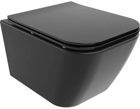 Mexen Madox vas de toaletă Rimless cu capac slim cu închidere lentă, duroplast, Negru mat - 30154070