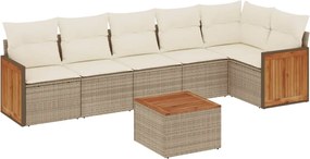 vidaXL Set canapele de grădină, 7 piese, cu perne, bej, poliratan