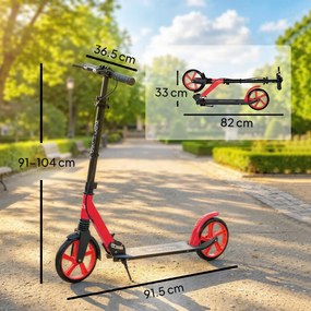 HOMCOM Trotinet Pliabil pentru Adulți și Copii +14 Ani cu Ghidon Reglabil 91,5x36,5x91-104 cm Roșu | Aosom Romania