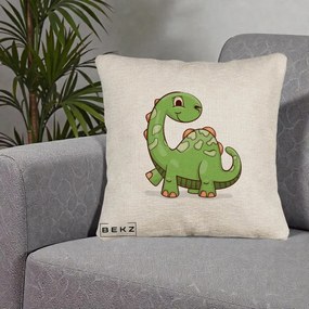 Perna Decorativa Brontosaur Verde Simpatic, 40x40 cm, Bej Canapea, Husa Detasabila, Perna Inclusa, BEKZ®