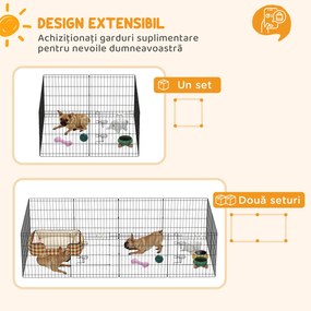 PawHut Gard Modular pentru Câini și Căței, Interior/Exterior, cu 8 Panouri din Plasă și Ușă, 61x61 cm, Negru | Aosom Romania