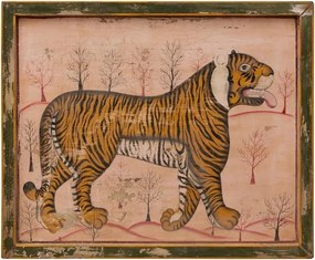 Tablou din lemn de tec reciclat si rama cu finisaj antichizat ," Tiger "- Piesa Unicat