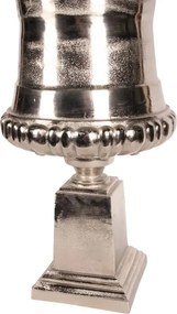 Ghiveci cu picior din aluminiu, argintiu, în formă de urnă înaltă, cu bază pătrată înaltă, finisaj nichelat, 71 x 48 cm, „Tivoli”