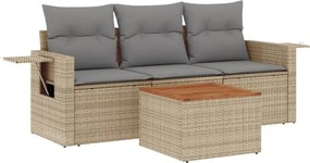 vidaXL Set canapele de grădină, 4 piese, cu perne, mix bej, poliratan